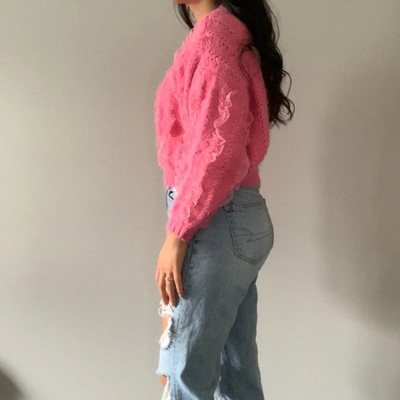 🌸 Zara Pink  Knit Sweater with Lace Accents - Women’s Size SM 🌸 - Picture 3 of 8